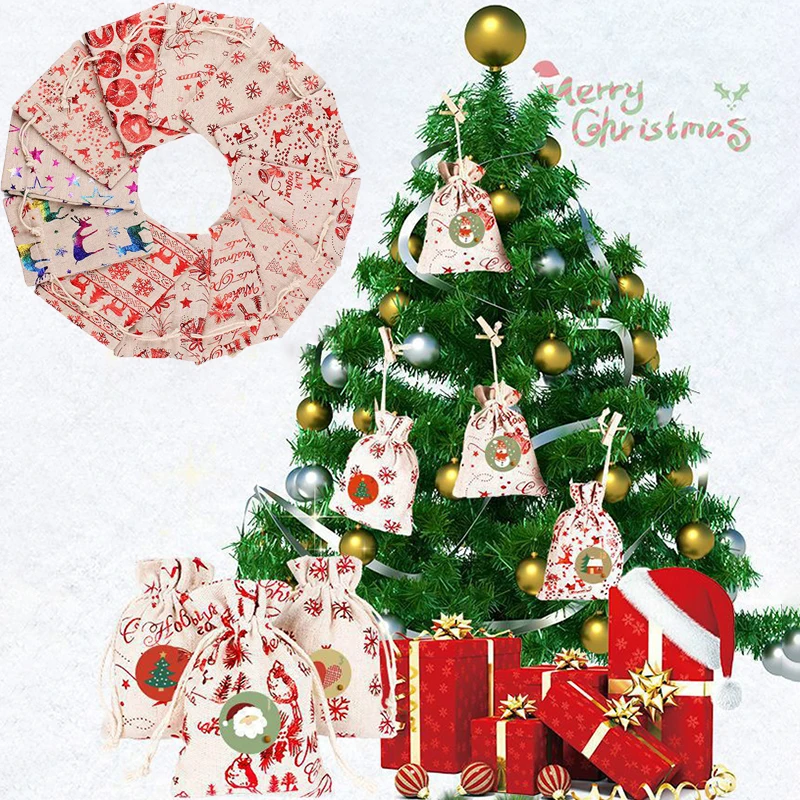 

Рождественский Подарочный пакет на шнурке мешочки для упаковки конфет печенья сумки для хранения на новый год