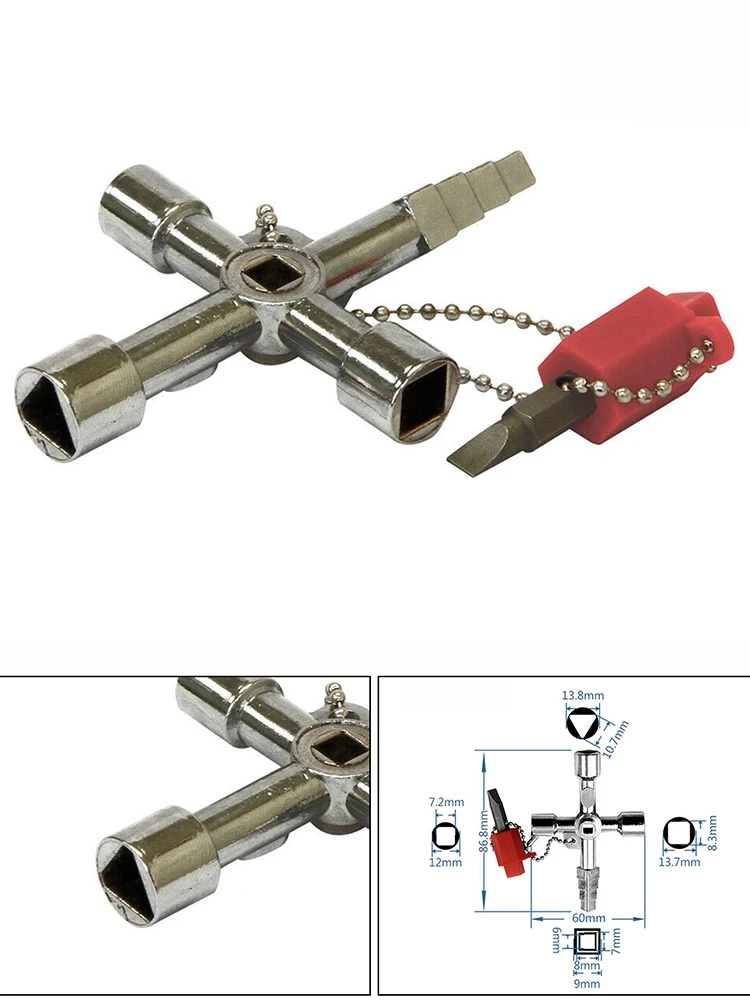 

Ключ-ключ с 4 отверстиями из цинкового сплава, универсальный радиатор для газовой трубы, твердый, прямоугольный, с шагом, треугольные аксессуары