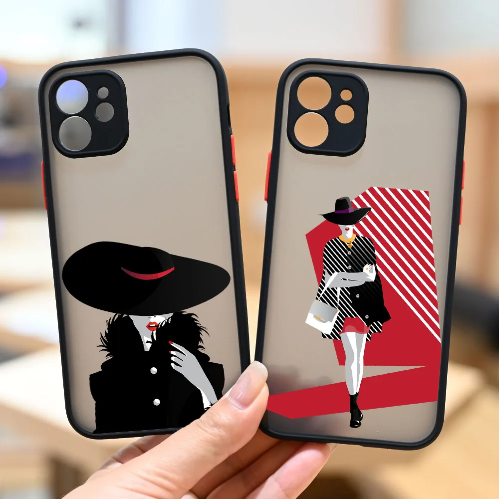 

Luxury LADY Silicone Matte Phone Case Cover for IPhone 11 12 13 Pro Max mini 6s 7 8 Plus SE X XS XR Trend Abstract Pattern Cover
