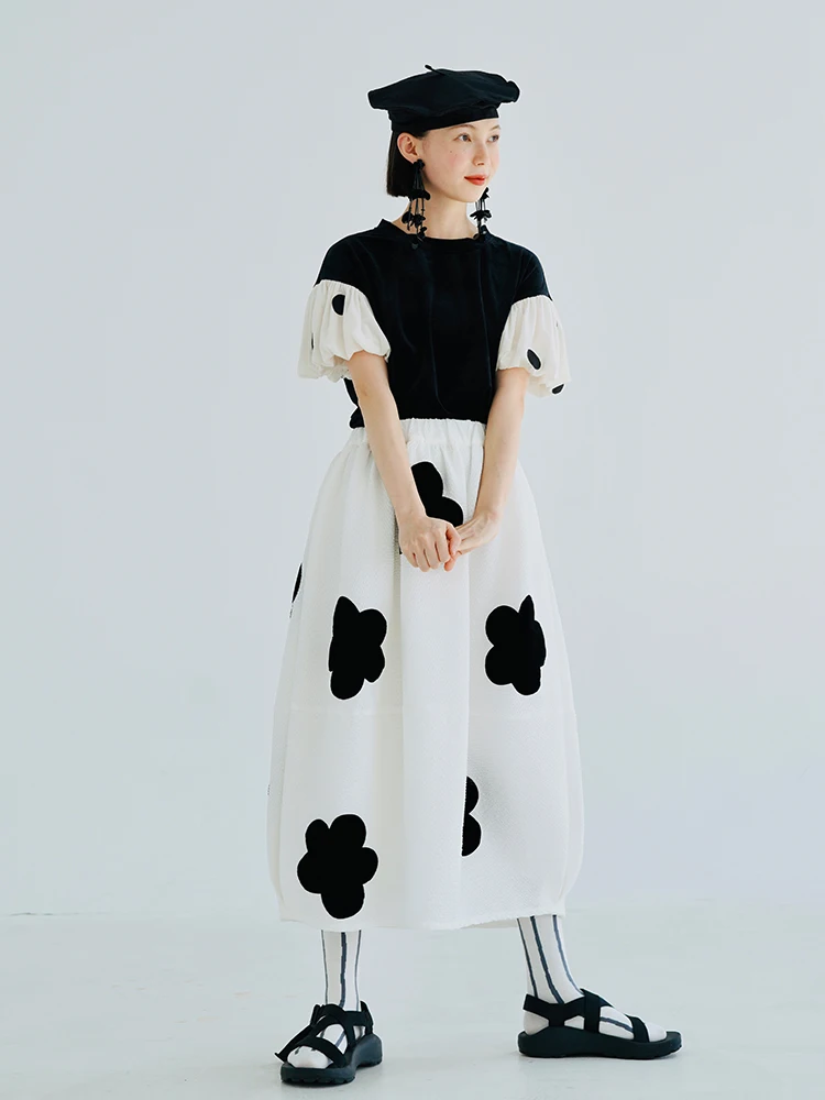

Imakokoni flower-patterned skirt, loose waist, casual, comfortable and versatile A-line Long skirt for women clothing