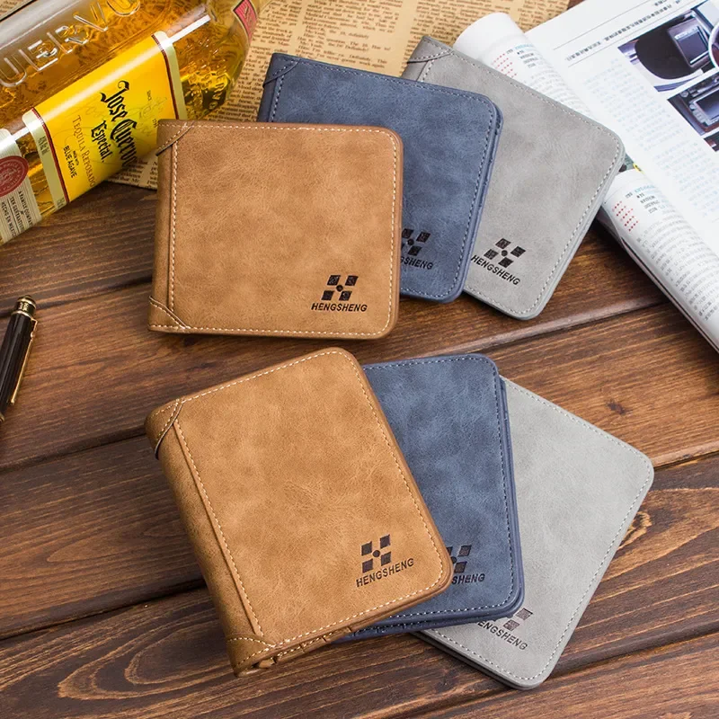 Men's Wallet Short Frosted Leather Wallet Retro Two Fold Vertical Wallet Youth Korean Multi-Card Wallet 2022 Luxury Wallet