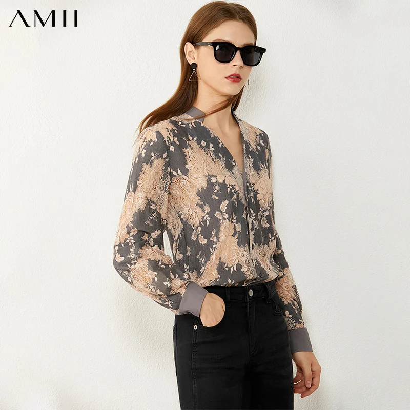 

Amii Minimalism Spring Autumn Fashion Vneck Lace Hollow Sexy Women Shirt Causal OLstyle Full Sleeve Women's Blouse Tops 12040699
