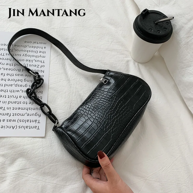 

Crocodile Pattern Women's Shoulder Bags PU Leather Underarm Bag 2023 Fashion Elegant Sling Handbag Zipper Small Square Bag Bolsa