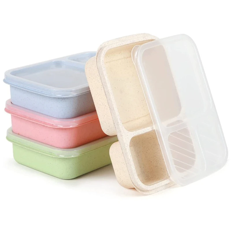 Lunch Box Leak Proof 3 Compartment With Lid Camping Picnic Portable Plastic Food Fruit Storage Container