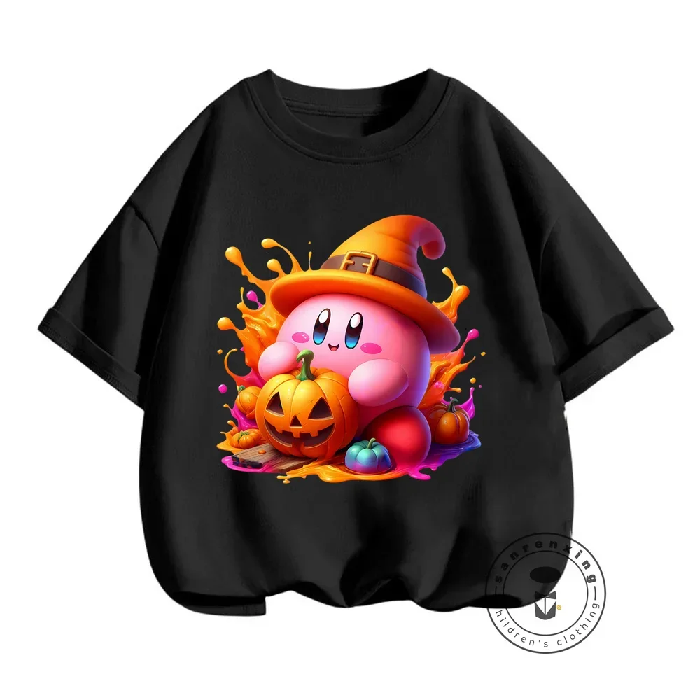 Японские летние футболки Kirby с мультяшным принтом для мальчиков и девочек 3-14 в