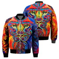 new mens slim jacket printed jacket fashion trend thickened bomber motorcycle off road jacket animal lion 3d sleeve style type