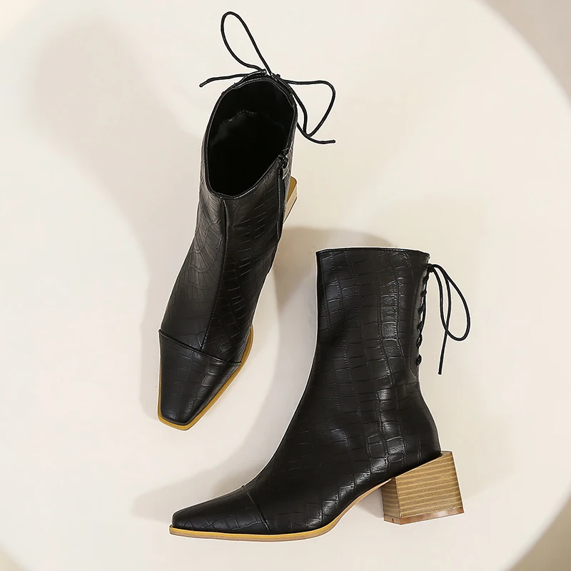 Женские ботильоны на молнии теплые плюшевые ботинки с квадратным каблуком длина