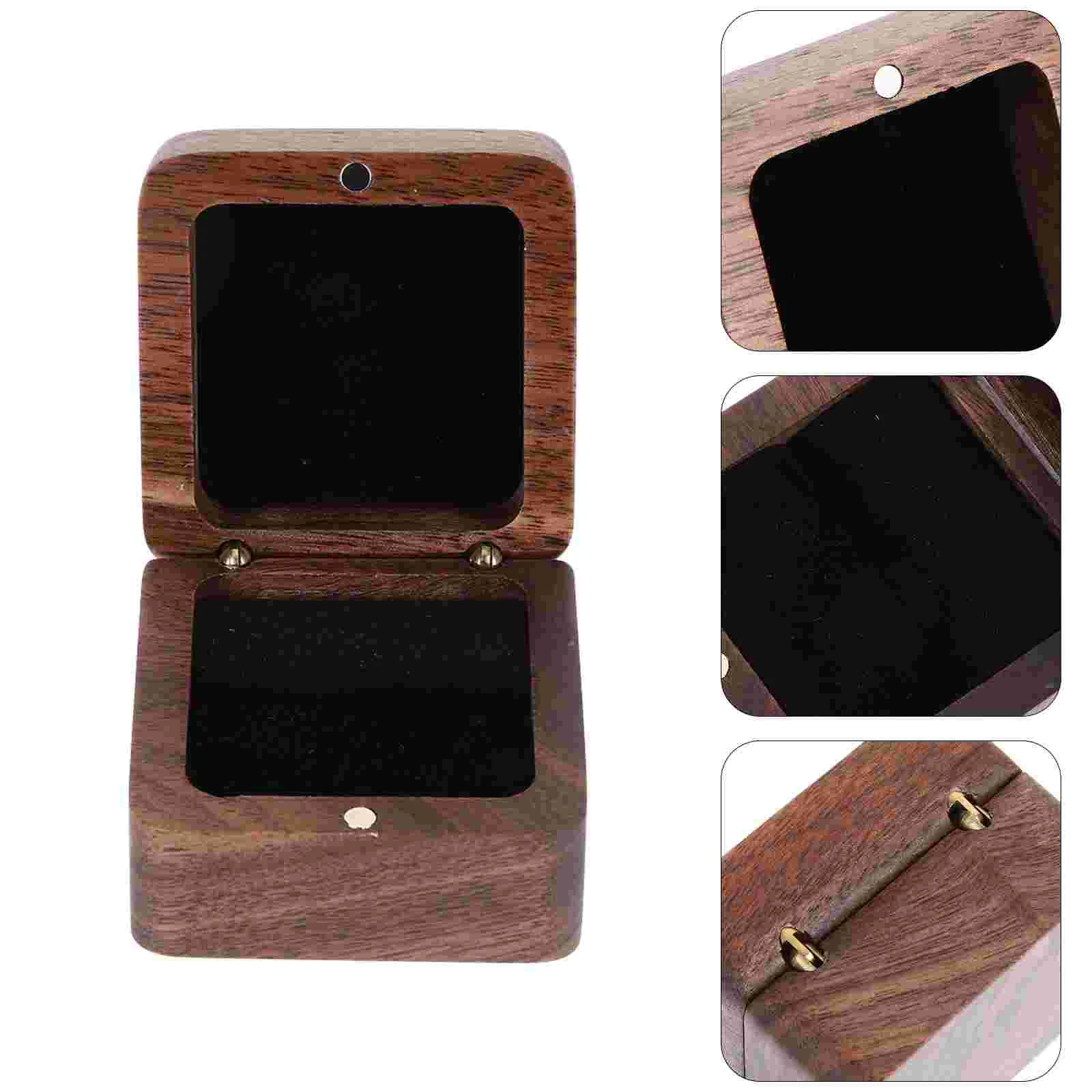 

Box Ring Case Wooden Jewelry Wedding Small Ringsorganizer Bearer Rustic Container Square Love Gift Cube Boxes Engagement Vintage