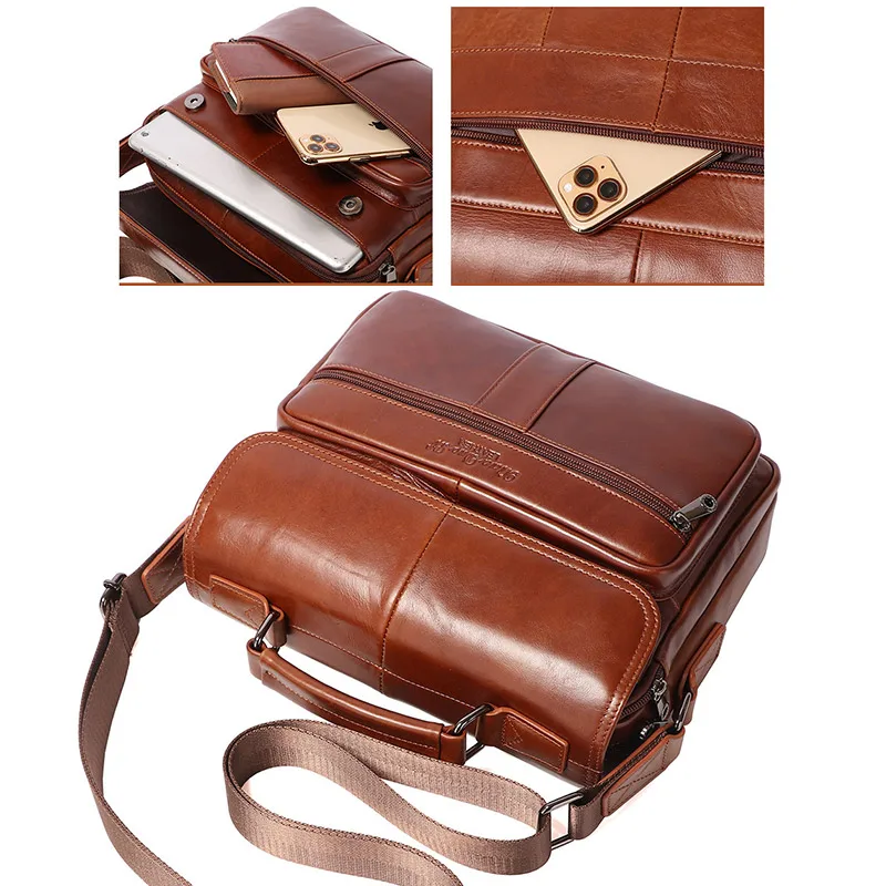 Men's Genuine Leather Handbags Male Large Business Side Shoulder Bag for Tablet Men' Real Leather Crossbody Bag Tote Boy