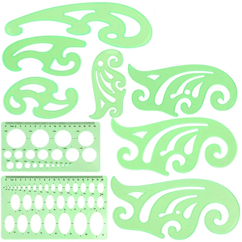 

9Pcs Templates Measuring Ruler Shape Stencils Drawing Set Plastic Geometric Drawing Stencils Scale Drafting Tools