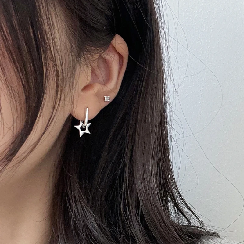 

Punk Retro Silver Color Simple Hollow Star Earrings For Women Small Cute Banquet Elegant Wedding Jewelry