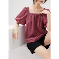 shuchan cotton blusas femininas elegantes womens tops and blouses puff sleeve streetwear crop top square collar