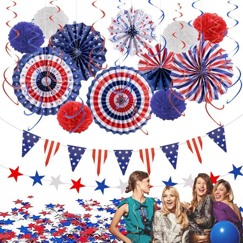 

4th Of July Decorations National Day Triangle American Flag Banner Kit Patriotic Bunting Garland For 4th Of July Party