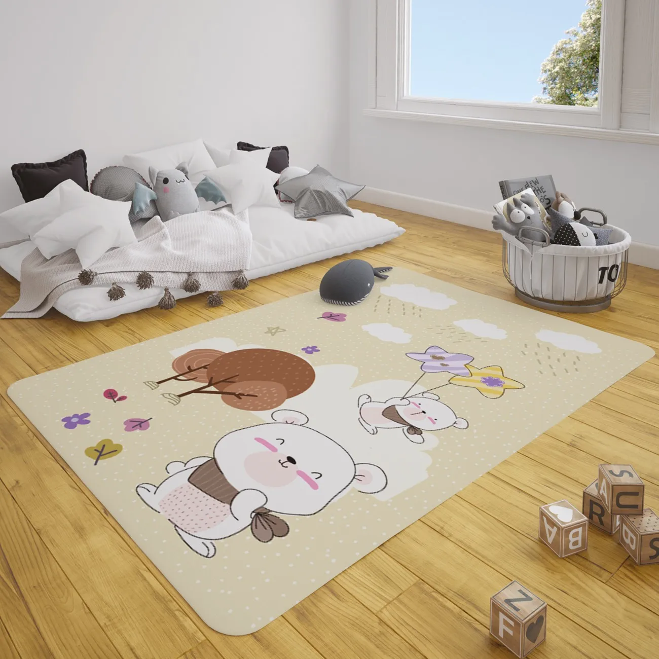 

Cute happy bears doğa içi pattern baby play mat round rectangle children rug newborn crawling padi nursery decor rugs