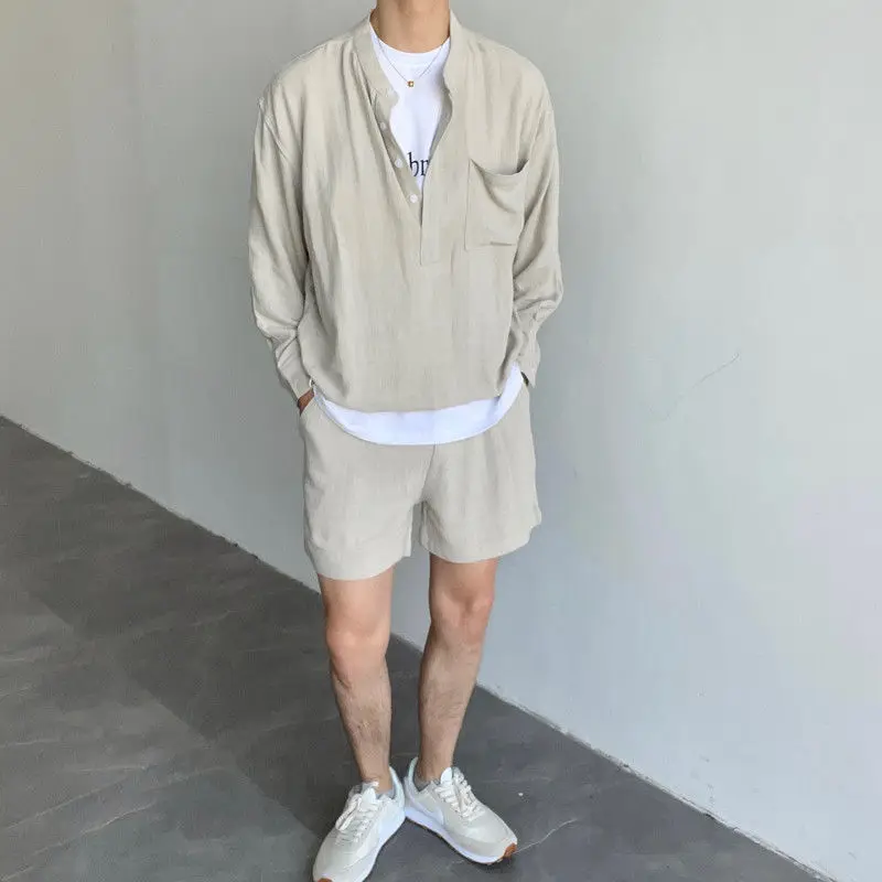 

Men Outfit Set 2022 Korean Fashion Summer Clothes for Men 2 Piece Set Solid Color Hip Hop Streetwear Top Shorts Casual Sets