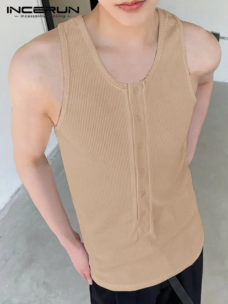 

Fashion Casual Style New Men's Tops INCERUN Solid All-match Vests Stylish Male Button-down Design Tight Elastic Waistcoat S-5XL