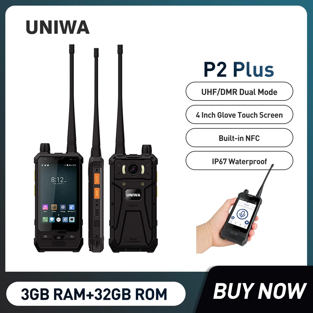 UNIWA P2 Plus IP67 Rugged Mobile Phone Zello 4W DMR UHF Repeater Walkie Talkie Smartphones 4 Inch Octa Core 3GB RAM 32GB ROM NFC