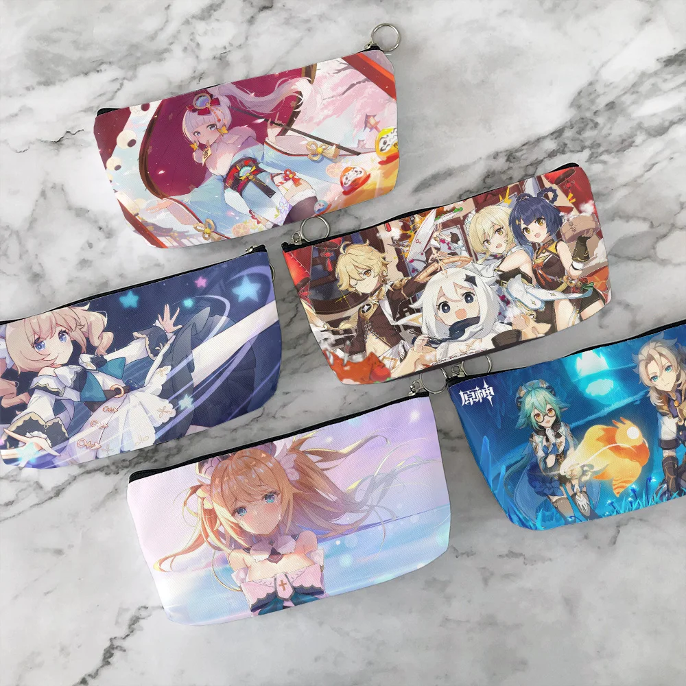 

Fashion Cartoon Anime Cosmetic Bag Yuanshen Girl Lipstick Key Coin Storage Zipper Clutch Bag Outdoor Portable Beauty Bag Women