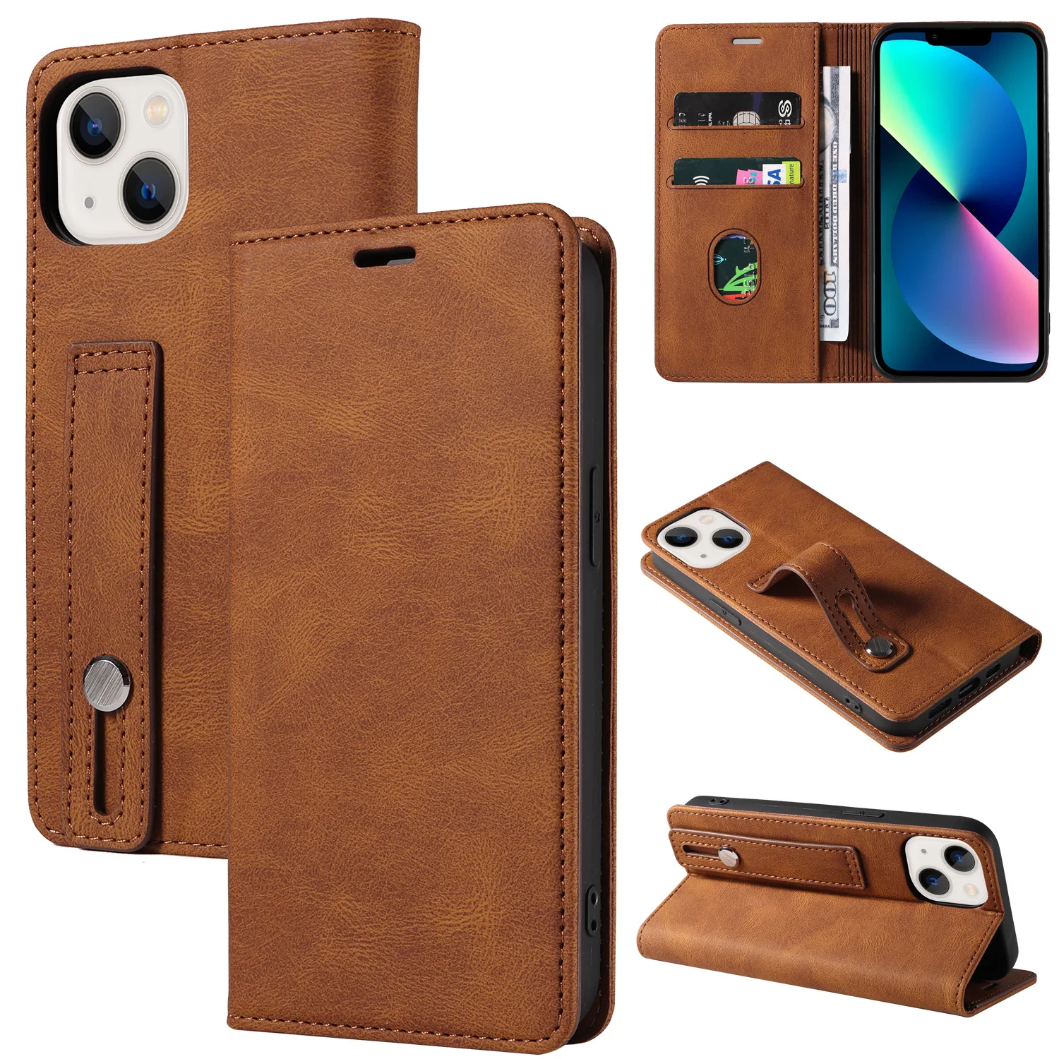 

Folio PU Leather Wallet Kickstand Case for iPhone 14 13 12 11 XR XS X 8 7 Plus Pro Max