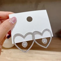 silver metal big heart stud earrings korean fashion full rhinestone new simple and exquisite girl jewelry gift