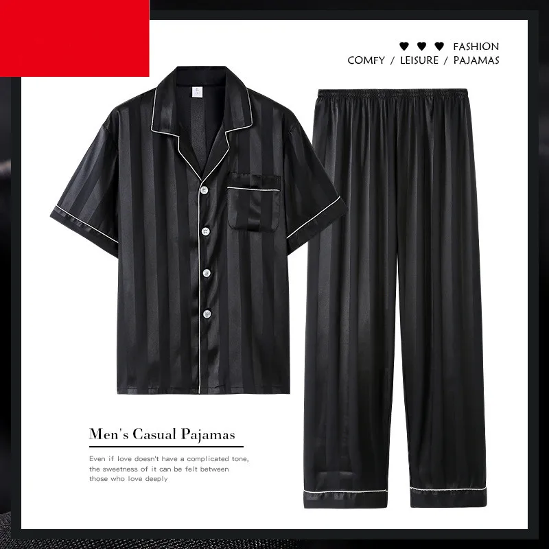 New Men Pajamas for Men Pijama Set Long-sleeved Comfortable Sleep Tops Imitate Silk Mens Pajamas Men Sleepwear Set Men Sleepwear