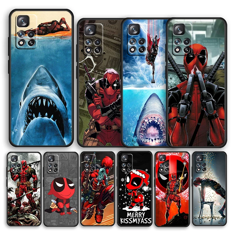 

Deadpool Marvel Avengers Shockproof Cover For Xiaomi Redmi Note 11 10 11T 10S 9S 8 7 5G TPU Soft Silicone Black Phone Case Cover