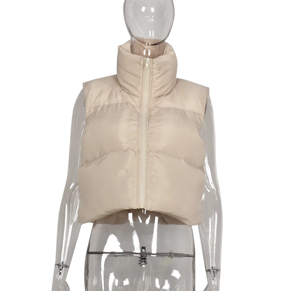 2022 Autumn and Winter New Women's Cotton Clothes Short Women's Jacket Windproof Warm Standing Collar Zipper Filled Cotton Vest