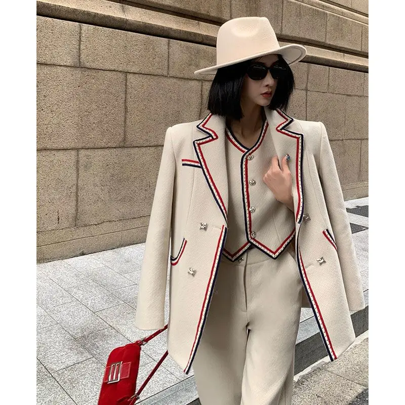 

2023 New Popular High Professional 3 Piece Set STREETWEAR Fashionable Jacket Blazer+Vest+Wide Leg Pants three piece set