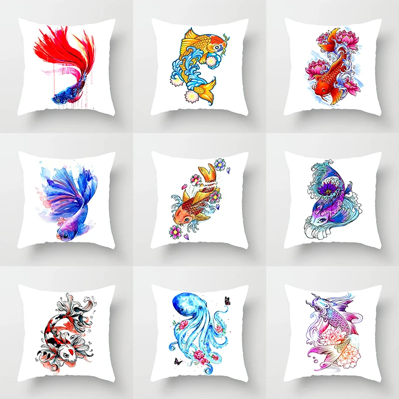 

Watercolor fish Luxury Body Throw Pillow Case Cushion Cover Home Living Room Decorative Pillows For Sofa Bed Car 45*45 Nordic