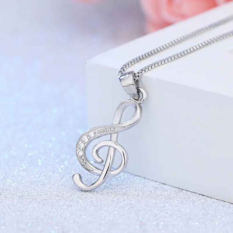 

925 Stamp Silver Color Chains And Necklaces For Women Neck Jewelry Retro Music Note Charm Elegant Lucky Pendant Wedding Party