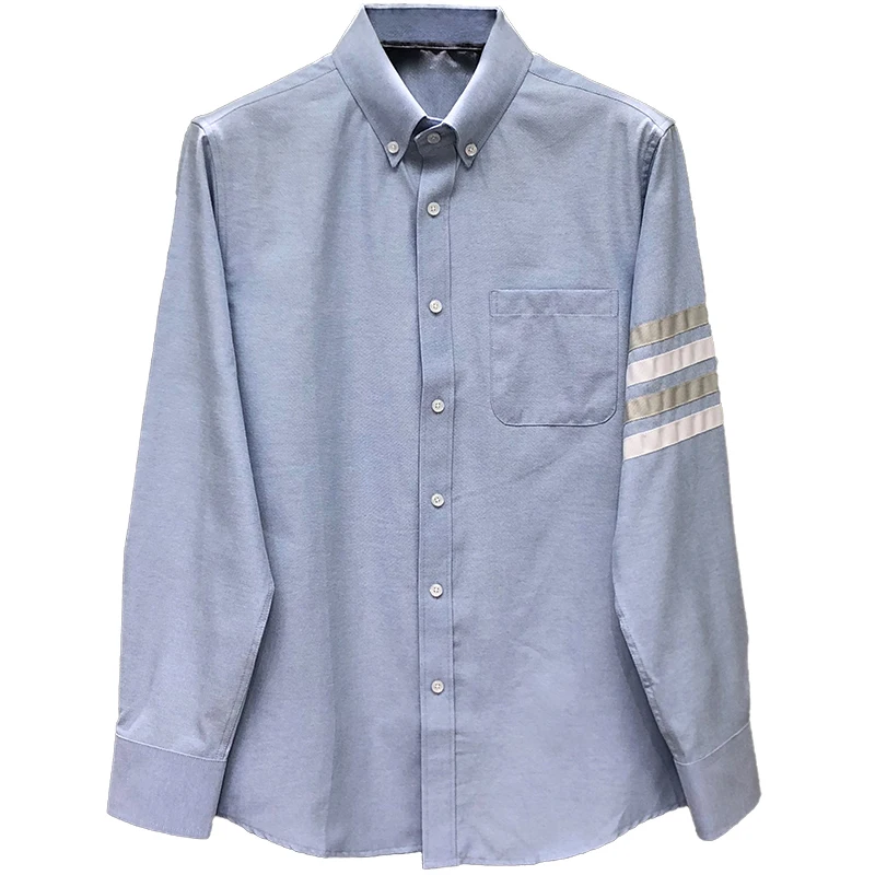 TB THOM Men's Dress Shirt Regular Fit Oxford Solid Buttondown Collar Clothing Classic 4 Bar Striped Long Sleeve Wholesale  Shirt