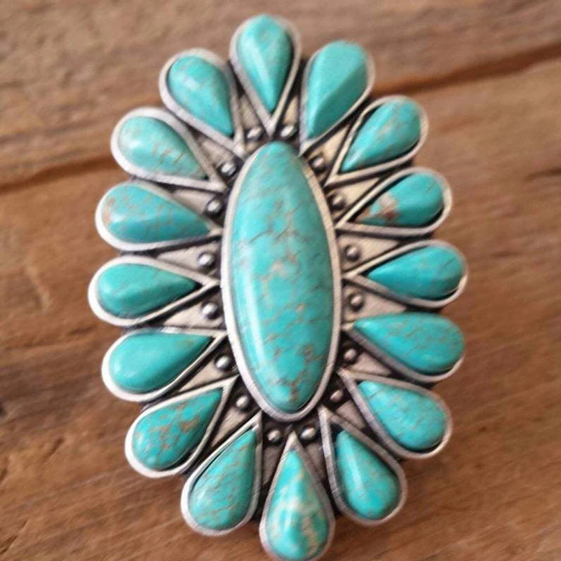 

Big Natural Stone Turquoise Blossom Ring Turquoise Cluster Cuff Ring Boho Hippie Finger Accessories for Women Bohemian Gypsy