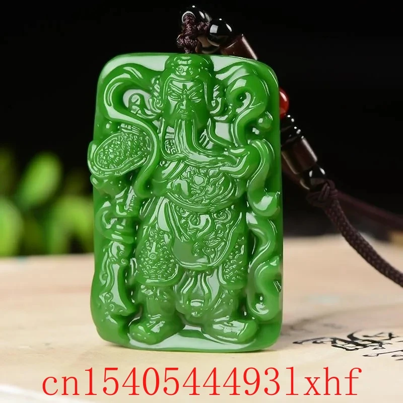 

Carved Guanyu Natural Hetian Green Jade Pendant Necklace Jadeite Fashion Fine Jewelry Jasper Charm Amulet Gifts for Men Luxury