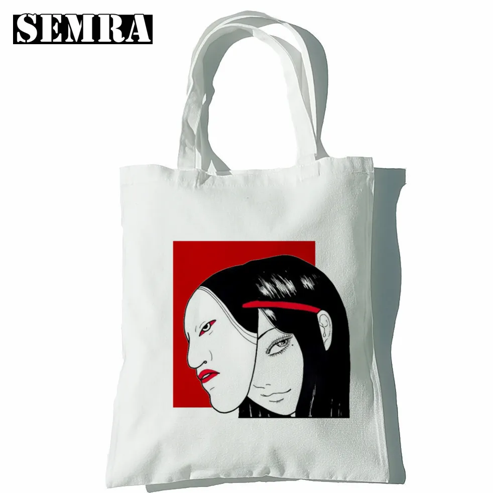 

Модная Холщовая Сумка Junji Ito для женщин и девушек, простая вместительная сумочка для хранения, многоразовый тоут на плечо, студенческий книж...