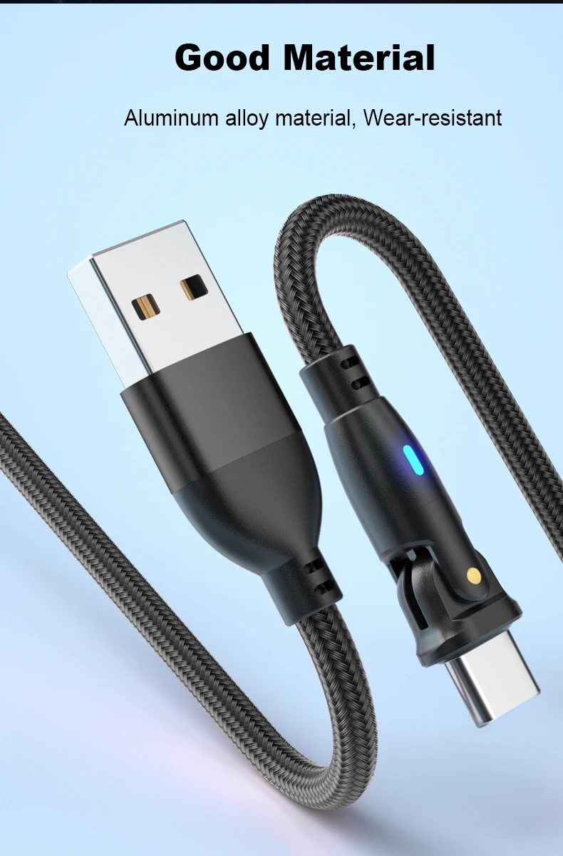 180 ° Вращающийся Кабель Для Быстрой Зарядки QC3.0 5A Передачи Данных Type-C