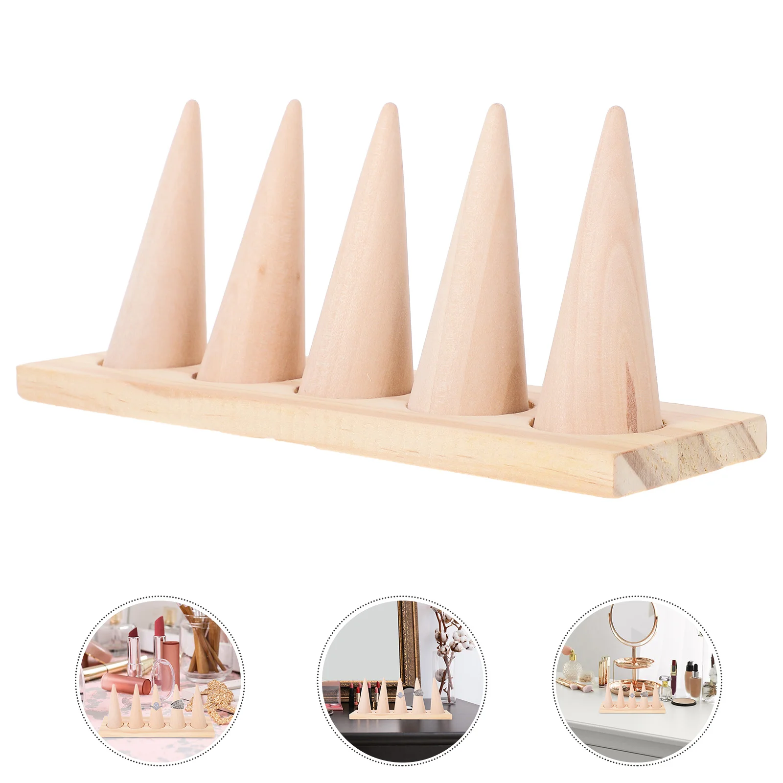 

Wooden Ring Rack 5-Cone Ring Display Stand Desktop Finger Ring Display Rack