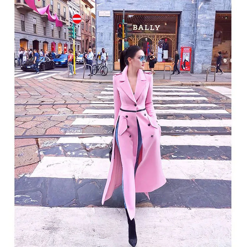 

2022 Autumn And Winter New Korean Version Long-sleeved Lapel Fashion Temperament Slimming Pink Long Woolen Coat Women