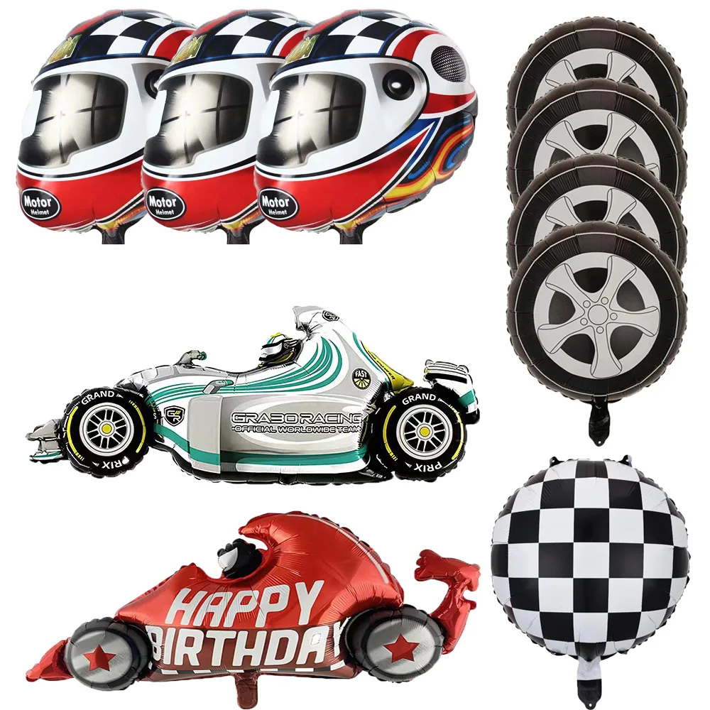 

Boutique Race Car Balloon Set Include 18inch Wheel Balloon Race Car Checkered Balloon Black 32inch Number Balloon Boy Birthday