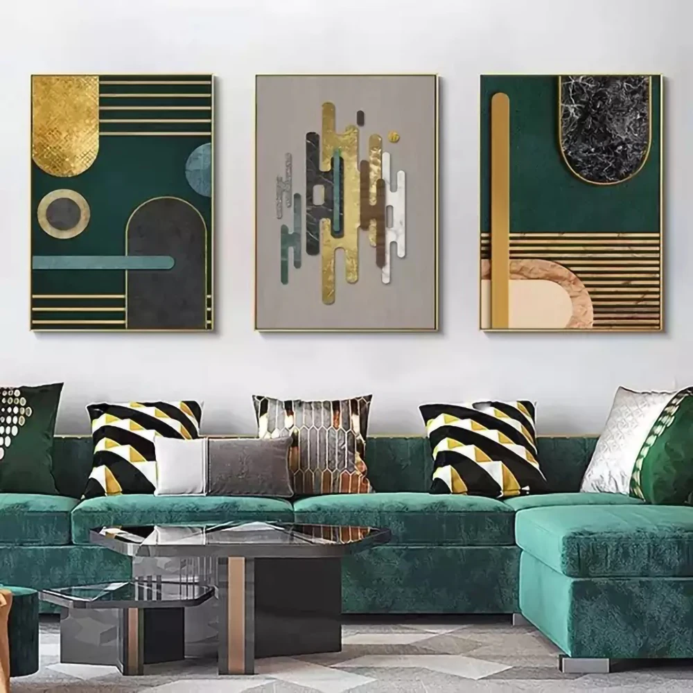 

Blue Gold Geometric Abstract Poster Canvas Painting Modern Light Luxury Art Wall Home Decoration Printing Living Room Decor