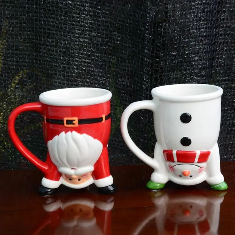 

Christmas Santa Mugs | Inverted Snowman Ceramic Coffee Cups With Handle | Cocoa Festive Beverage Drinking Mugs For Kids