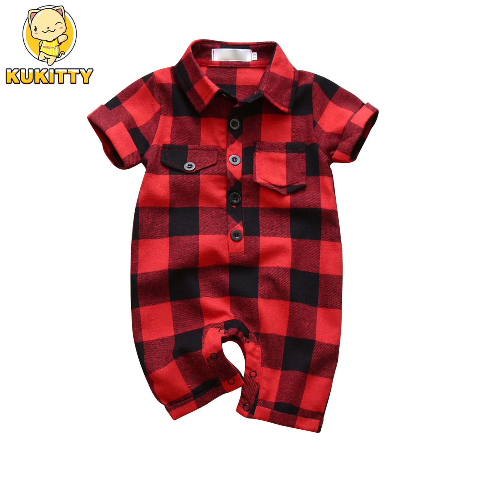 Baby Boys Romper Infant Clothing Toddler Red Plaid Gentleman Style Short Sleeve jumpsuit Newborn Clothes |