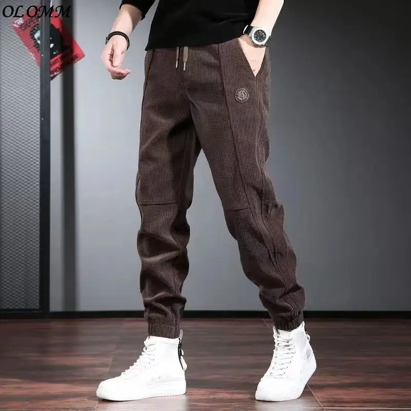 

Autumn And Winter Brown Casual Pants Men's Corduroy Plaid Pants Plus Plush Versatile Fashion Trousers Mens Clothing Korean