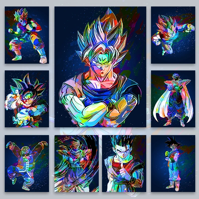 

Anime Dragon Ball Canvas Painting Watercolor Goku Vegeta Character Poster Picture Wall Art Prints Suitable for Home Decor Murals