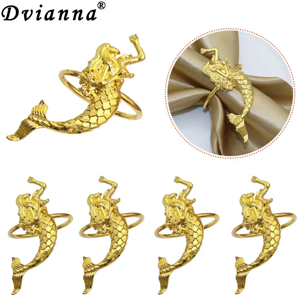 

Dvianna 8Pcs Mermaid Napkin Ring Gold Napkin Holder for Christmas Thanksgiving Birthday Wedding Dinner Table Decoration HWM34