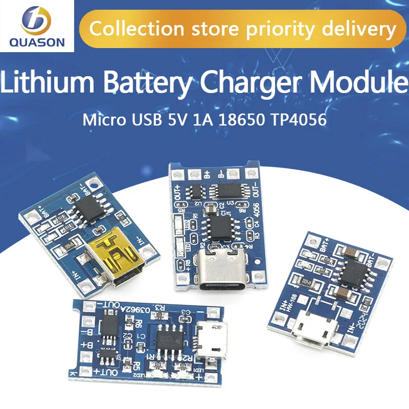 

10PCs Micro USB 5V 1A 18650 TP4056 Lithium Battery Charger Module Charging Board With Protection Dual Functions 1A Li-ion