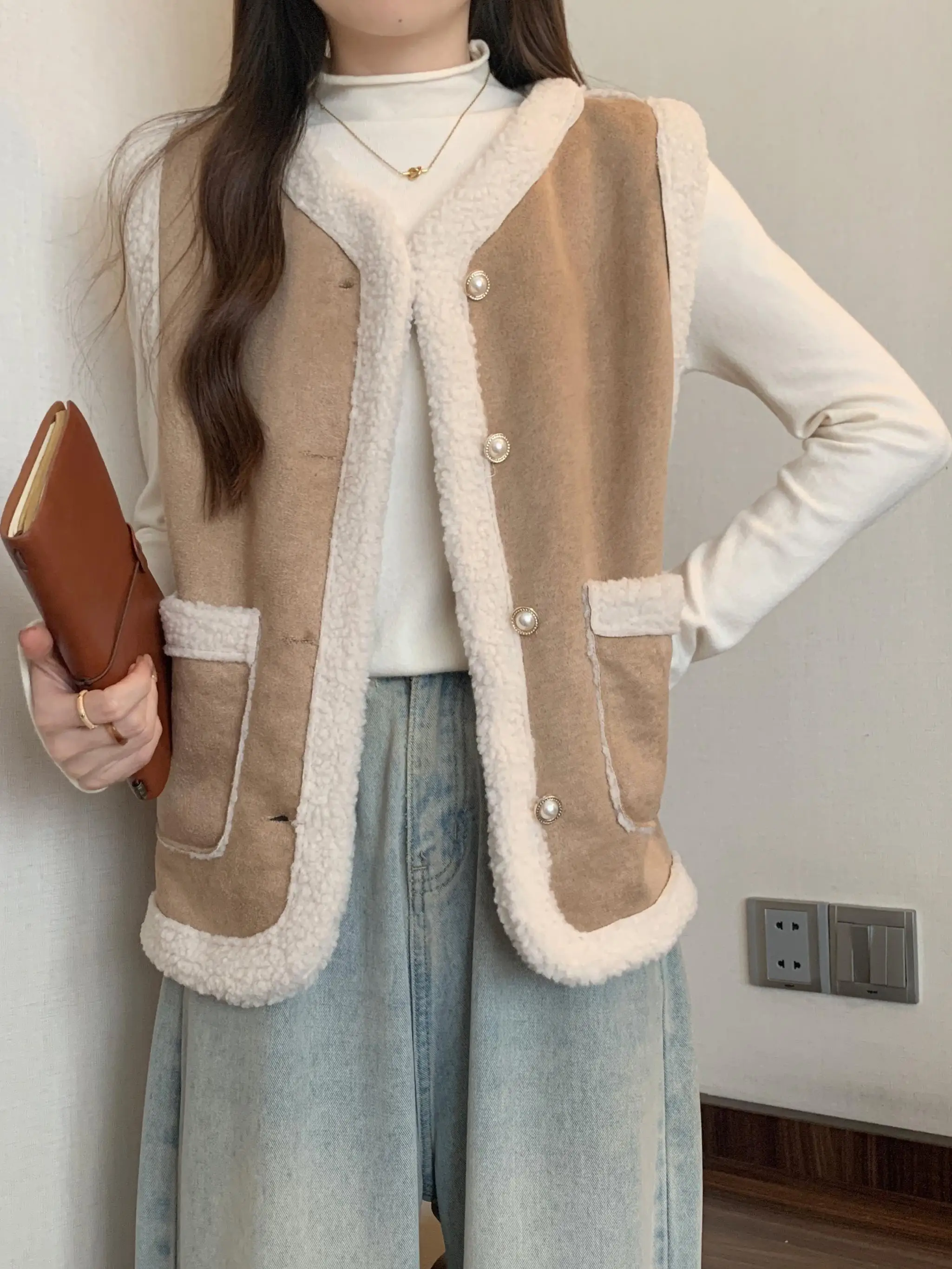 Меховой интегрированный жилет из овечьей шерсти верхняя одежда для женщин осень