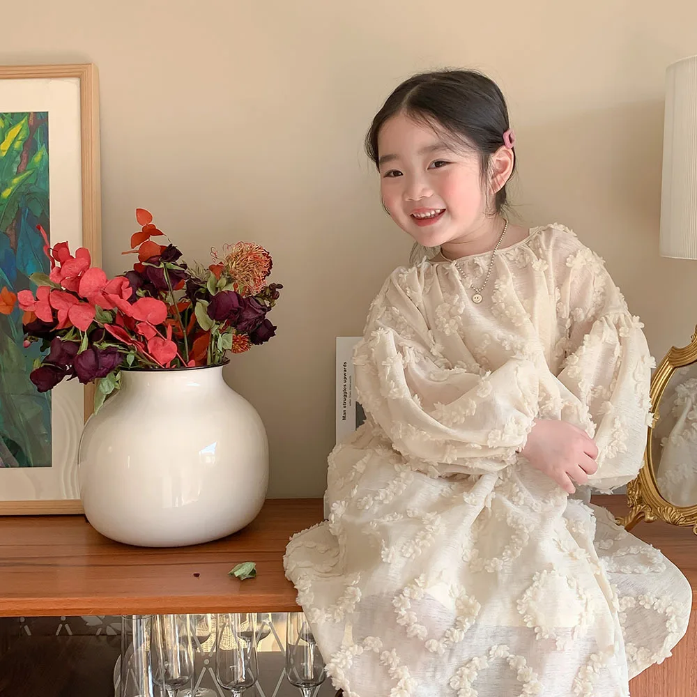 

5193C Korean Girl's Dress 2023 Summer New Sweet Girl's Dress Set Vest Baby Jacquard Princess Dress Two-piece Dress