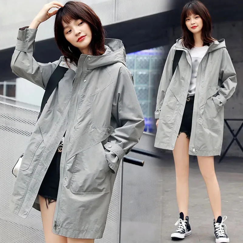 

New Spring Autumn Fashion Trench Coat Women's Long Windbreaker Jacket Female Casual Hooded Parka Overcoat Lined Abrigo Mujer 3XL