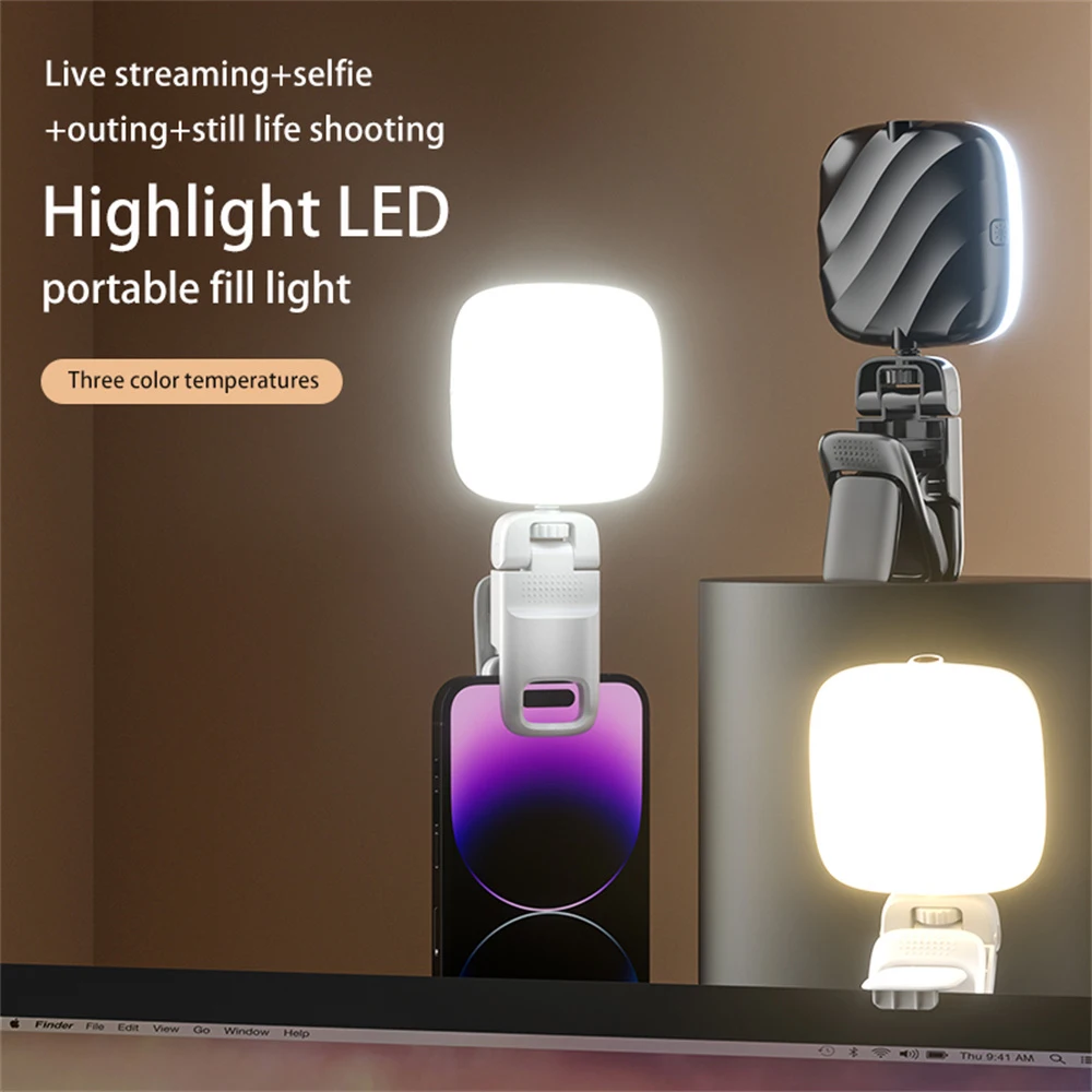 

Rechargeable Selfie Light Mobile Phone Fill Light LED Portable Video Conference Lighting Clip Video Light for Live Streaming
