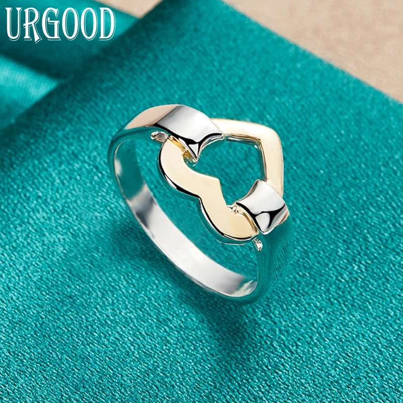 

925 Sterling Silver Gold Heart Ring For Women Man Party Engagement Wedding Romantic Fashion Jewelry Gift